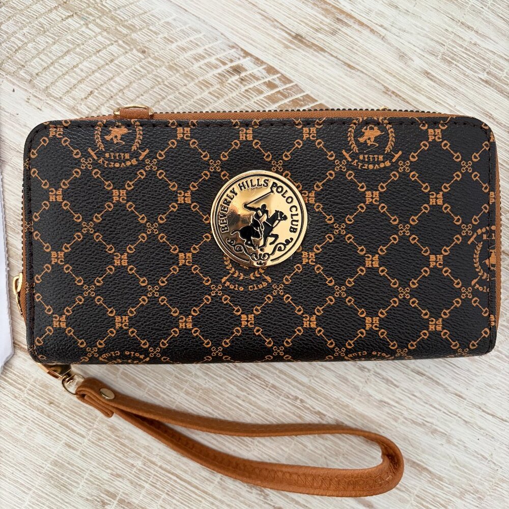 Beverly Hills Polo Club Brown Logo Vegan Leather Crossbody/Wristlet